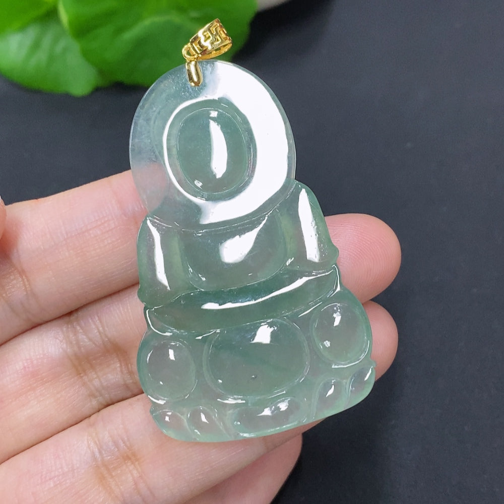 Jadeite Guanyin Pendant with 18K Gold Clasp