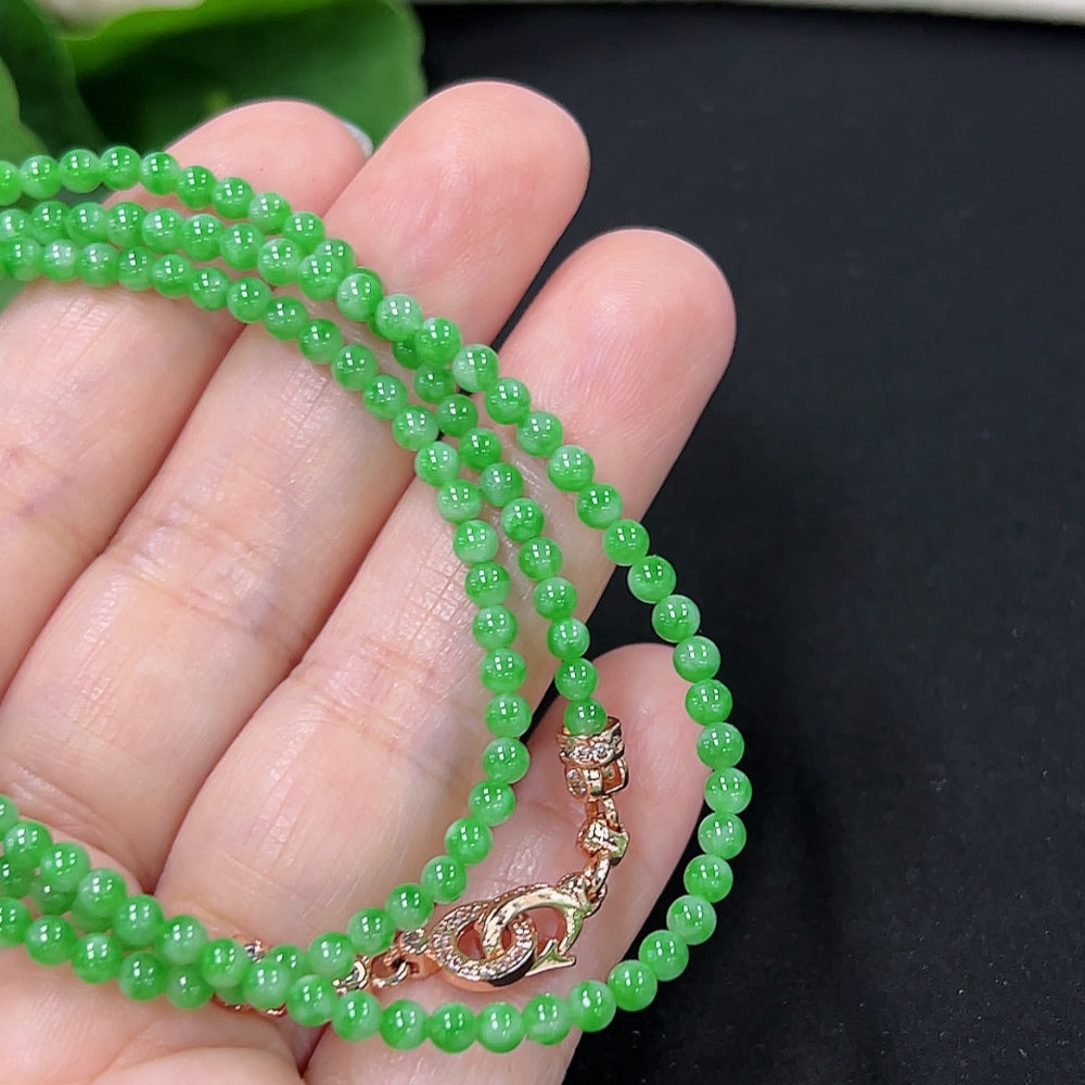Jadeite Bead Necklace Approx. 3.2mm (Non-Gold Inlaid)