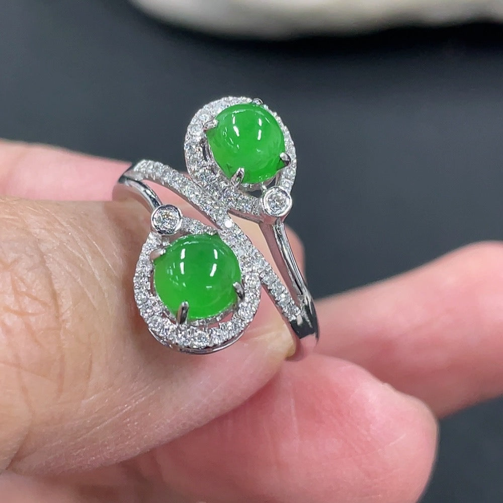 Jadeite Inlaid Ring 18k with Diamond Size 13 Total Weight Approx. 3.8g