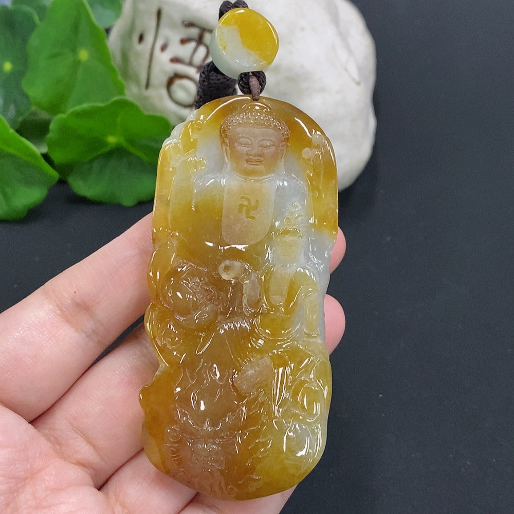 Jadeite Buddha Pendant with Cord, . | Huiliu Certified