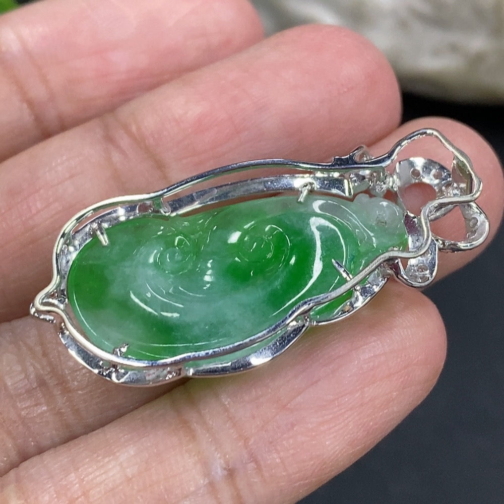 Jadeite Ruyi Pendant 18K Gold with Diamond Accents