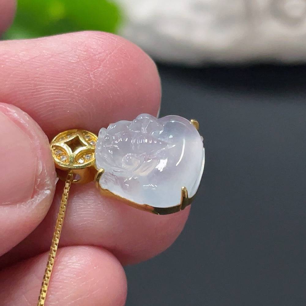 Jadeite Pi Xiu pendant with diamond accents, HUILIU HQ jade jewelry, 18k gold inlay, lightweight 1.7g, chain not included