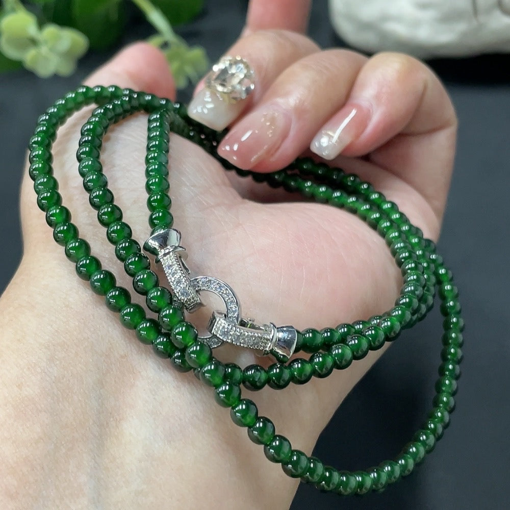 Jadeite Bead Necklace Approx. 3.8mm Non-Gold Clasp Total Weight 18.380g