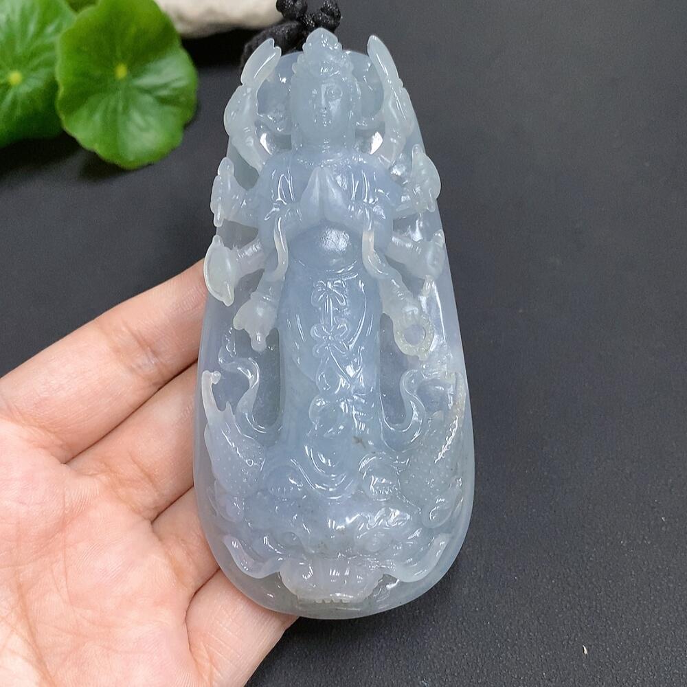 Jadeite Dragon-Guarding Guanyin Pendant