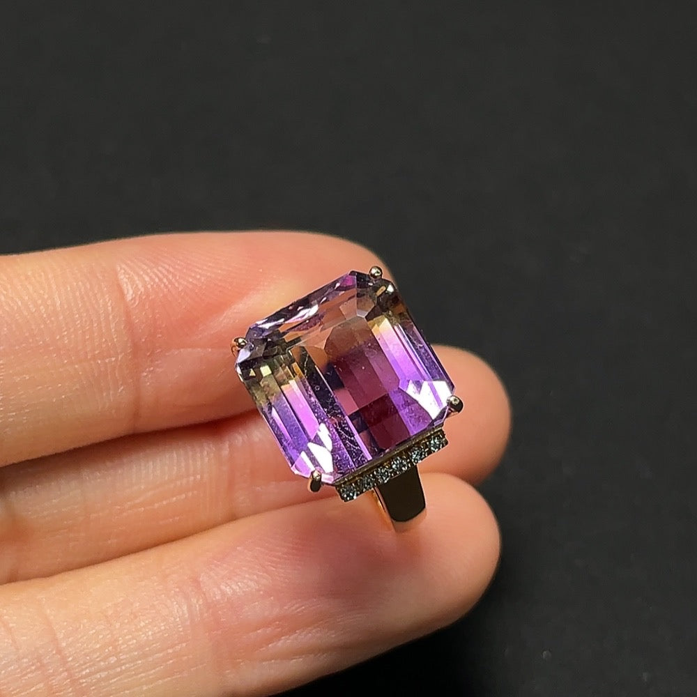 Crystal Inlaid Ring, 18K Gold, Diamond Accents