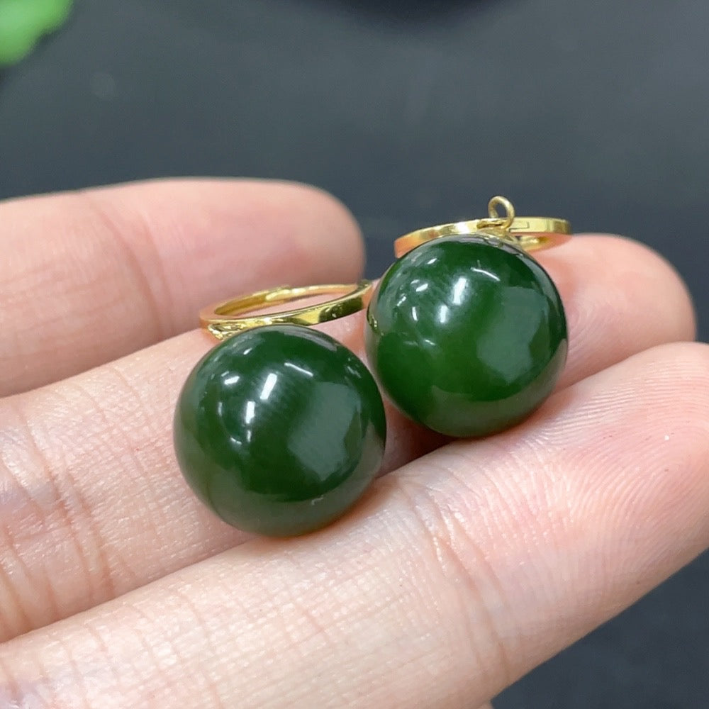 Hetian Jade Inlaid Earrings, . 11.7mm, . | Huiliu Certified