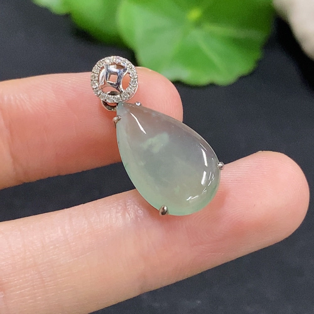 Jadeite Water Drop Pendant with 18K Gold and Diamond Accents