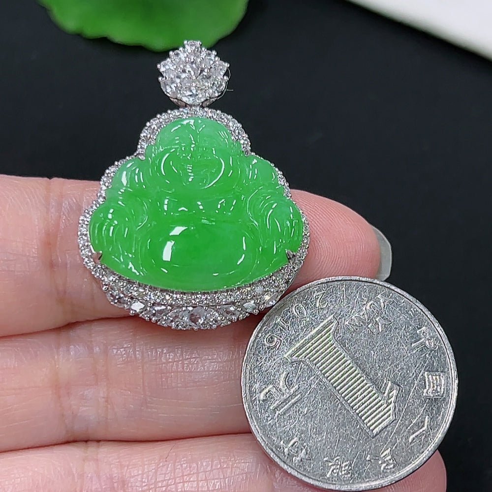 Jadeite Buddha Pendant 18K Gold (with minimal diamond accents)