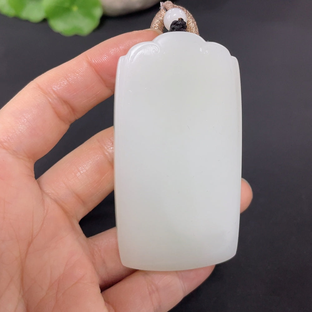 Hetian Jade Pendant, Plain Pendant, Total Weight (with rope): 79.7g