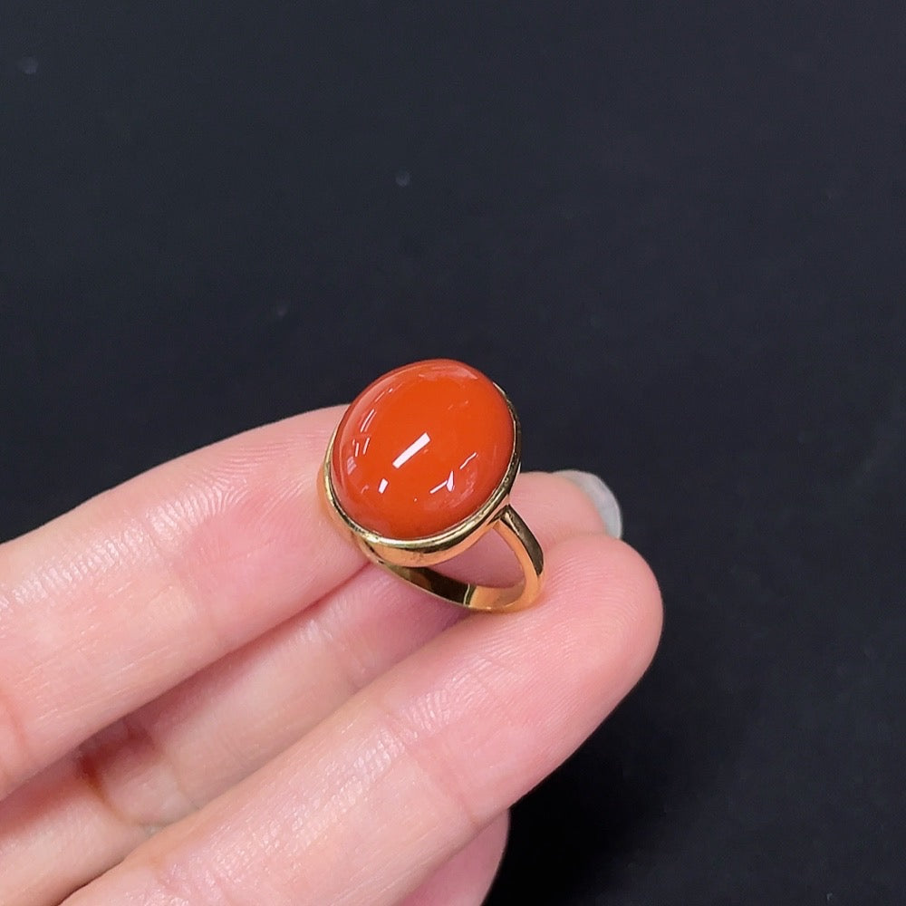 Chalcedony Agate Inlaid Ring 18K Gold Size 11 Total Weight Approx. 5.11g