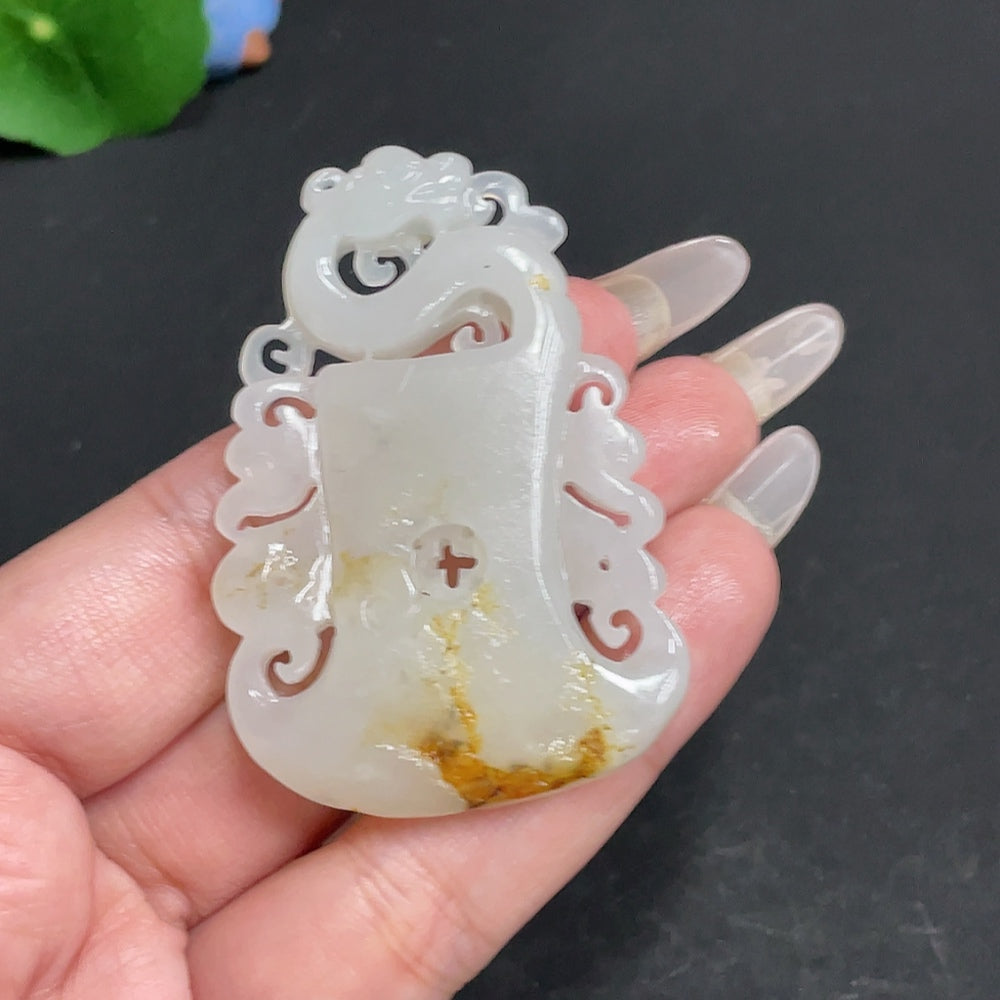 Hetian Jade Pendant, Antique-style Piece, Undetermined Skin Color Origin, Approximately | Huiliu Certified