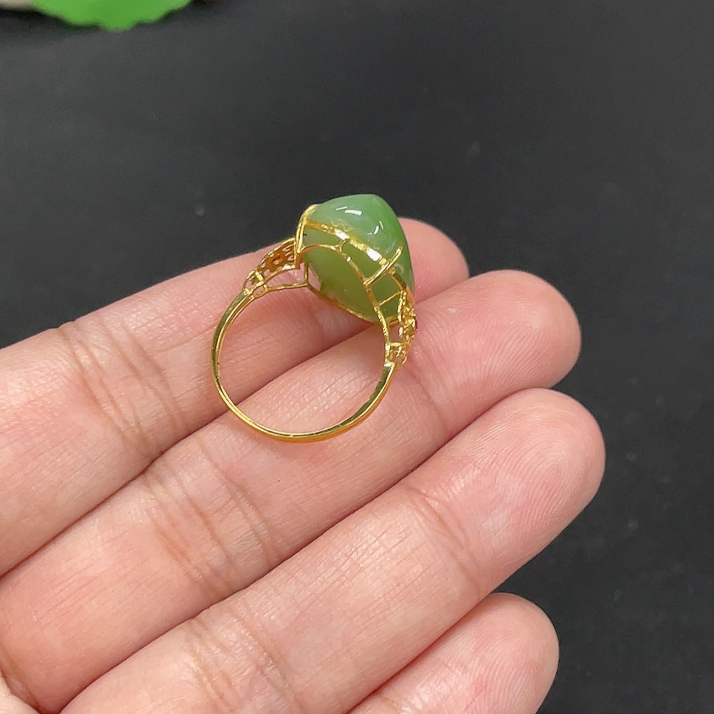 Hetian Jade Inlaid Ring Size 15 Total Weight Approx. 3.5g 18k Band Gold Content 70%