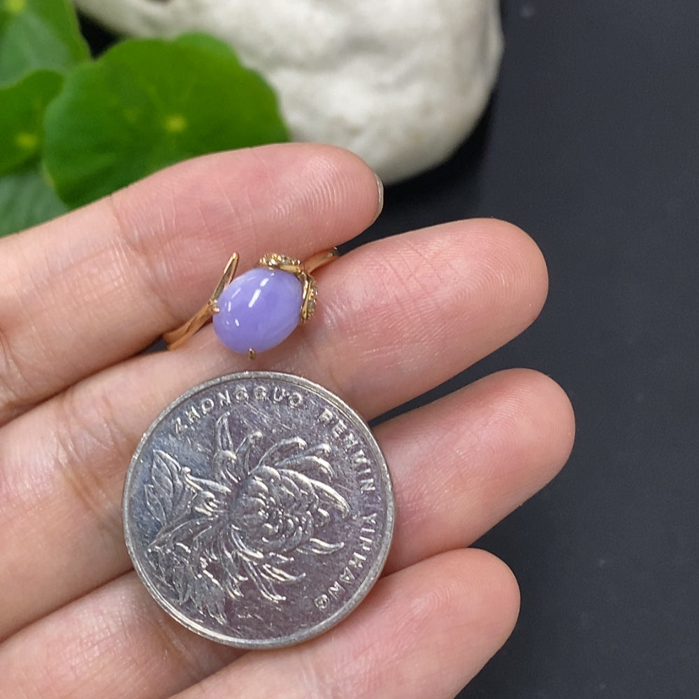 Jadeite Cabochon Ring in 18K Gold Size 13 Total Weight Approx. 2.5g (With Diamond Accents)