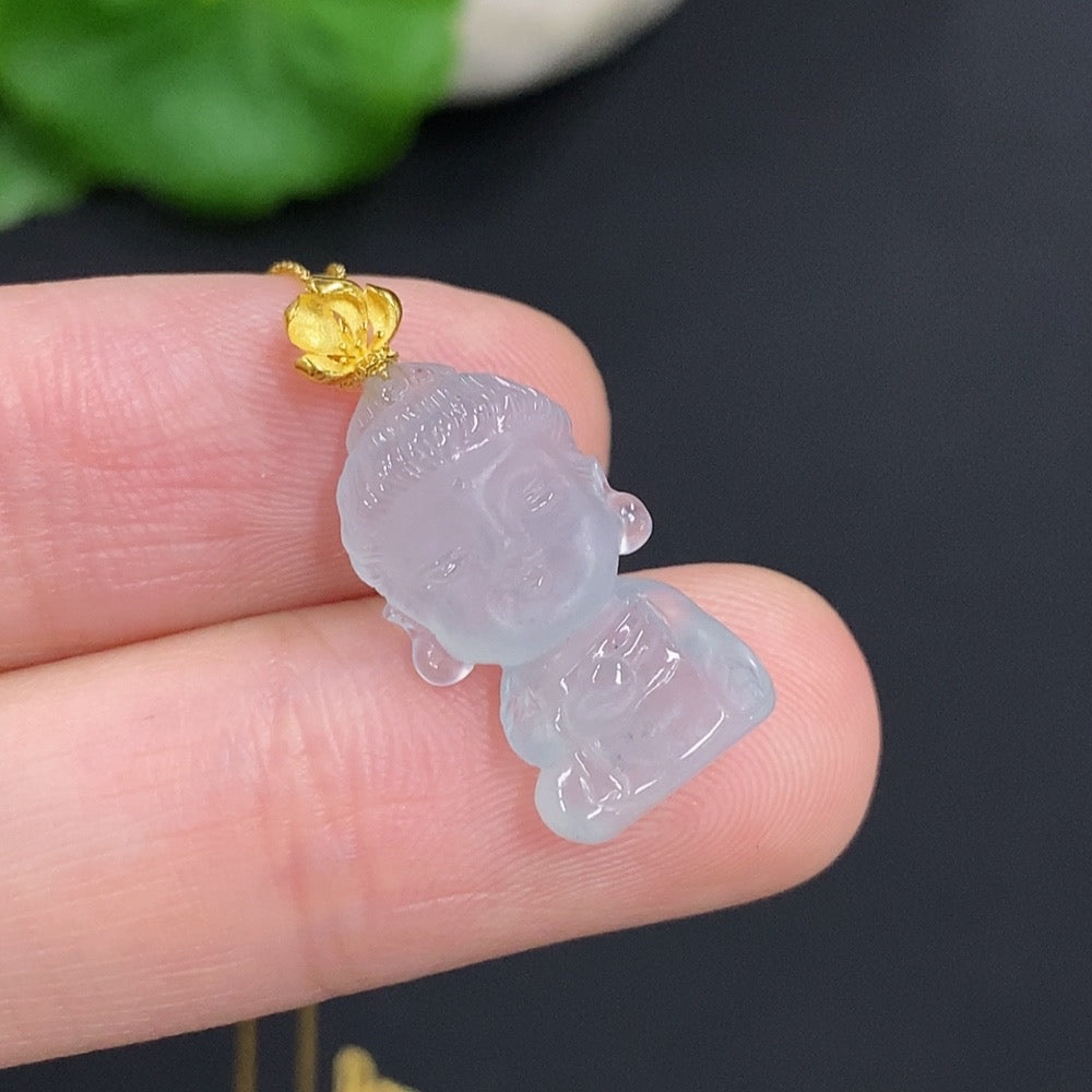 Jadeite Baby Buddha Pendant 18k Gold Total Weight Approx. 2.3g (Including Chain)