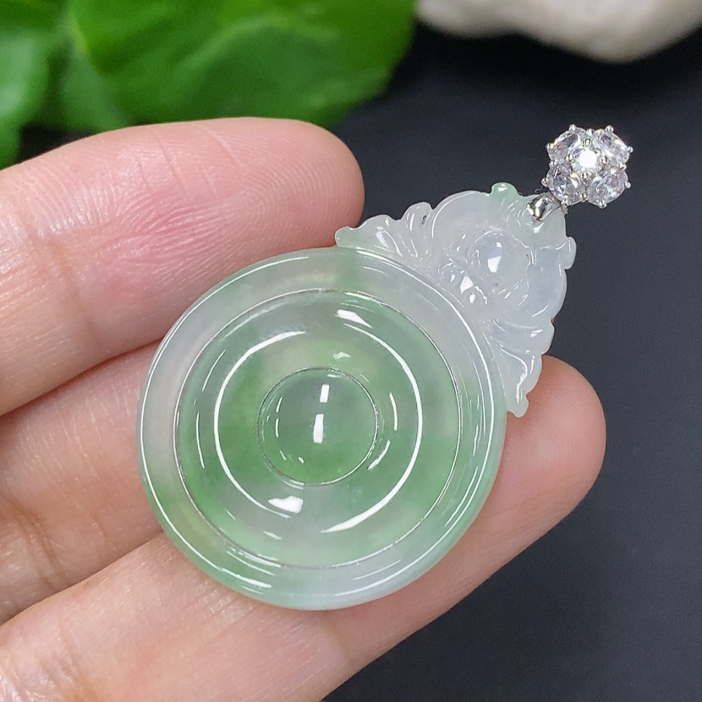 Jadeite Pendant with 18k Clasp and Diamond Accents, Total Weight Approximately 4.7g