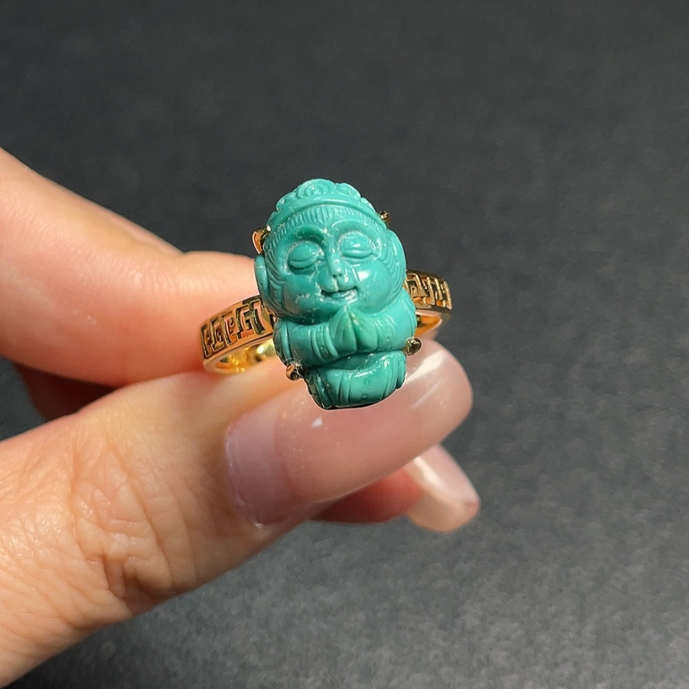 Adjustable turquoise gemstone ring by HUILIU HQ featuring vibrant, polished turquoise stones in a stylish silver band.