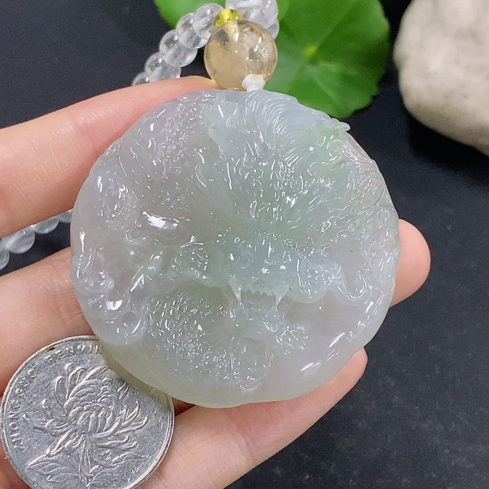 Jadeite Dragon Pendant with Crystal (only large white and yellow beads) Non-gold Total weight about 61.73g
