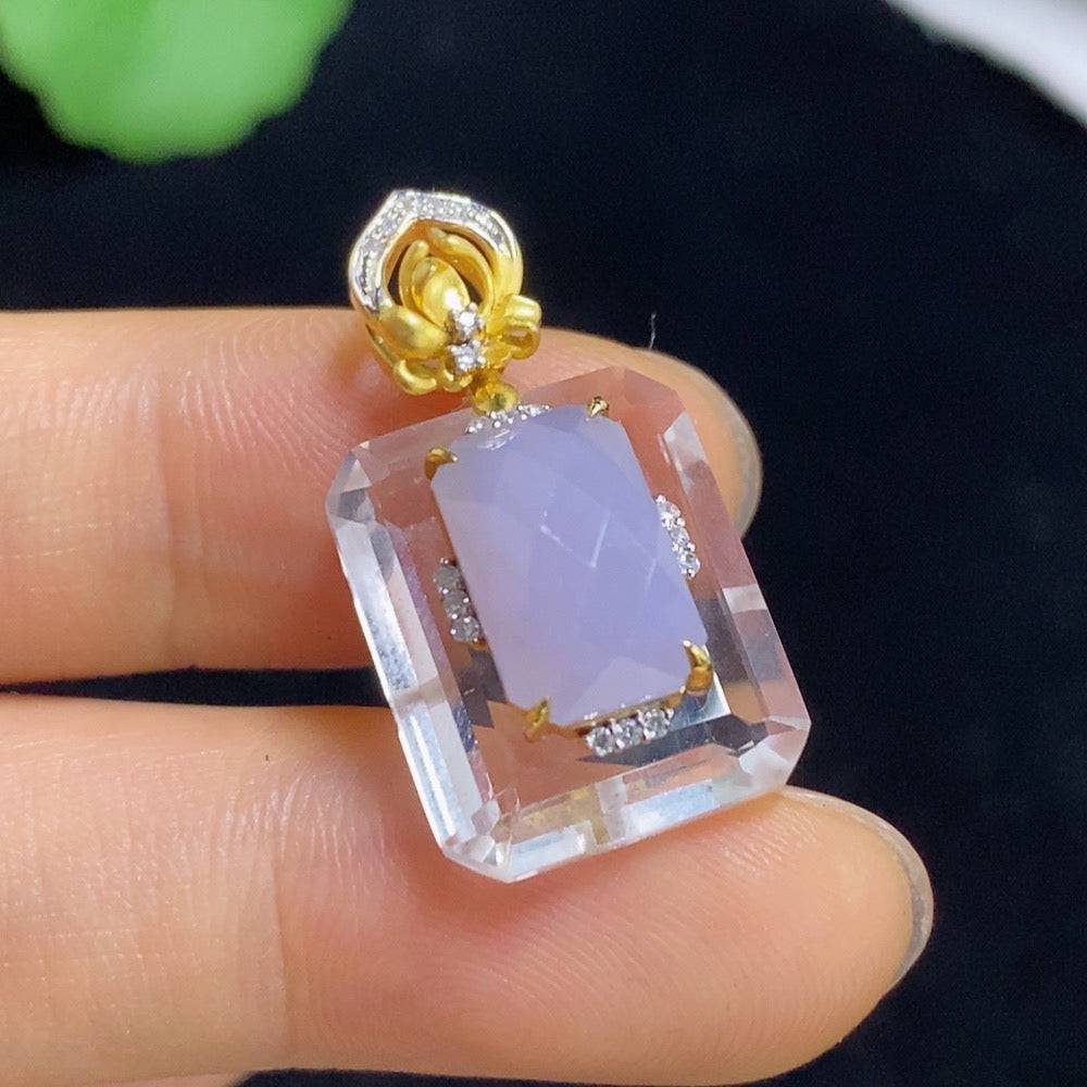 Jadeite pendant with 18k gold and diamond accents, polished green jade gemstone, HKHQ jewelry, weight approx. 4.86g