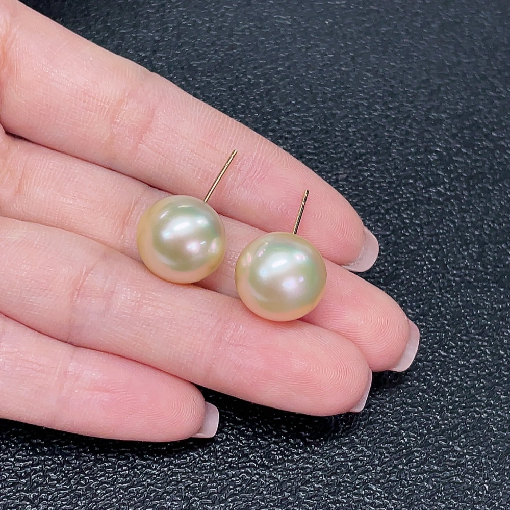 Seawater pearl earrings, color origin undetermined, approximately, size about 13.1mm | Huiliu Certified