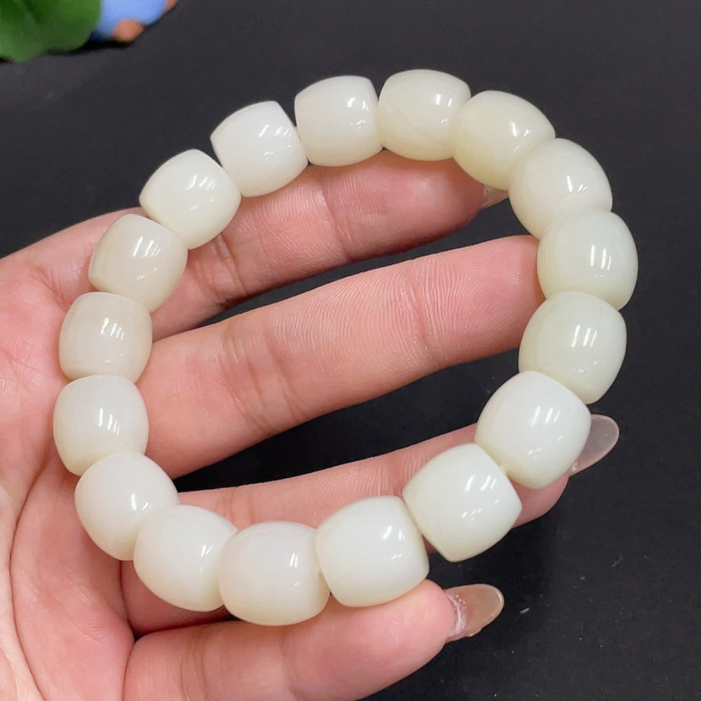 Hetian Jade Bracelet Approx. 12.8 mm Beads Total Weight Approx. 65.4g