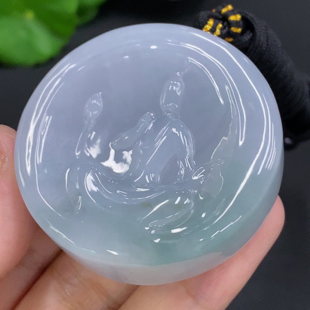 Jadeite Formless Guanyin Pendant with Cord, Total Weight Approx. 86.2g