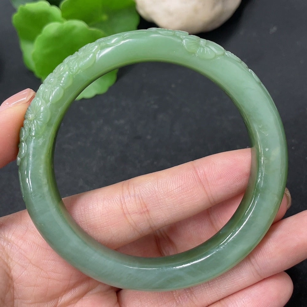Hetian Jade Carved Flower Bracelet Size 57 Total Weight Approx. 49.8g