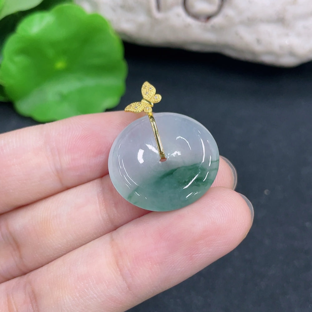 Jadeite Pendant, Safety Buckle, 18K Gold Diamond Accents