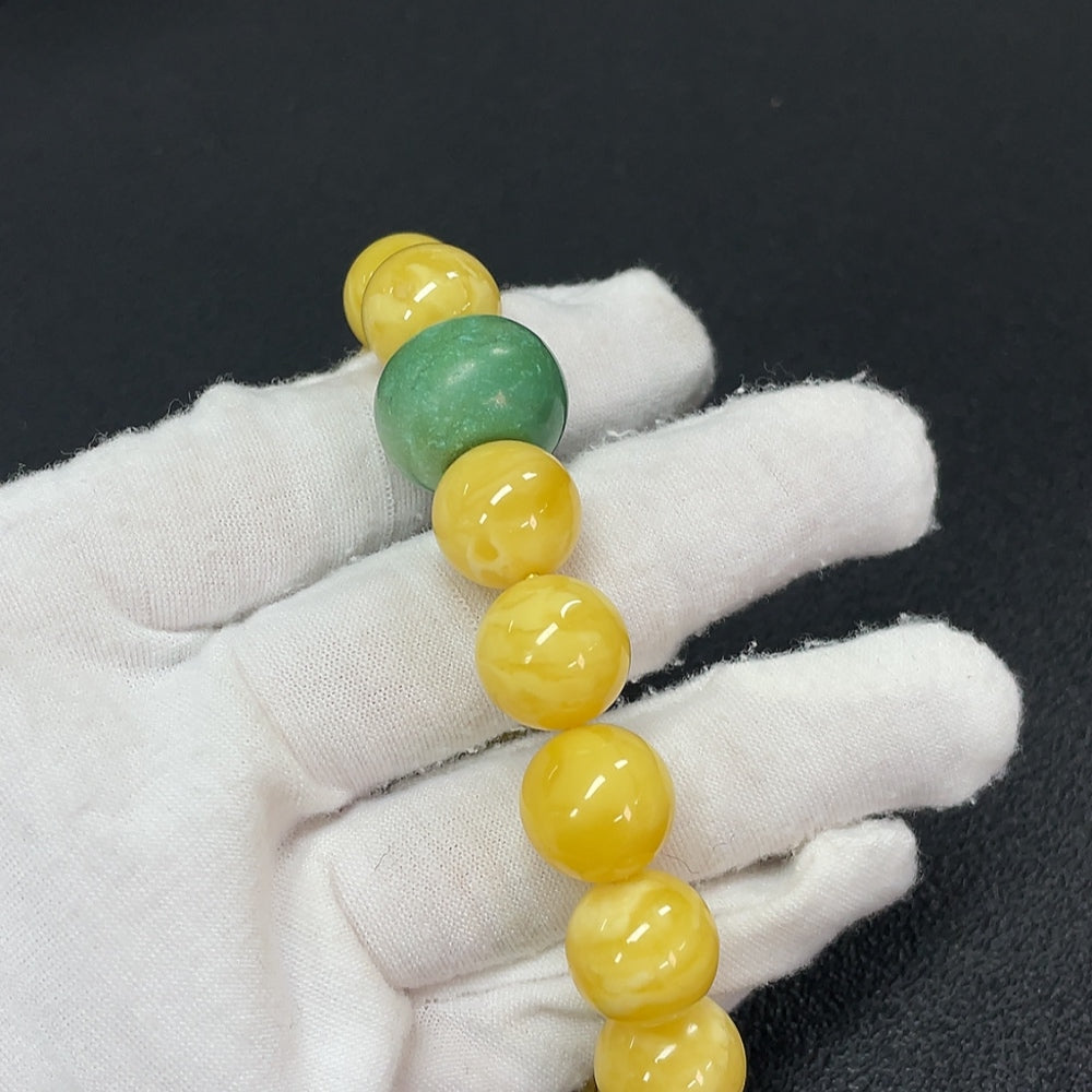 Amber and Beeswax Bracelet with Non-Natural Accent Stones, Total Weight Approx. 26.05g, Size About 13mm