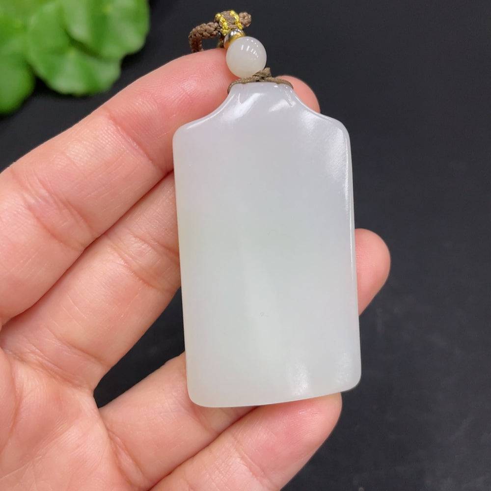 Huiliu Hetian jade pendant, plain smooth jade gemstone, certified Huiliu HQ jewelry, showcasing elegant traditional design.