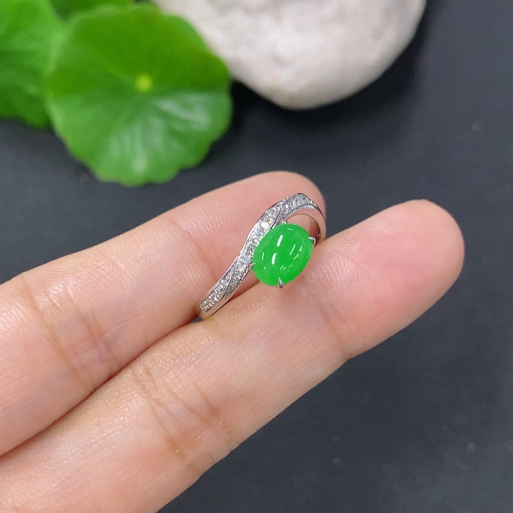 Jadeite Ring with 18k Gold and Diamond Accents, Size 14, Total Weight Approximately 1.83g