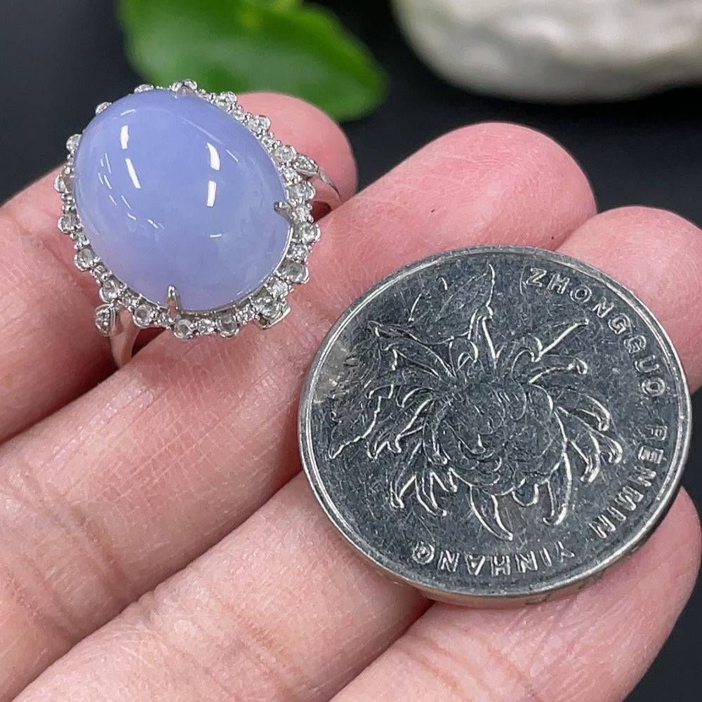 Jadeite cabochon ring and pendant set with 18K gold setting, diamond accents, size 14, weight 6.15g, by HUILIU HQ