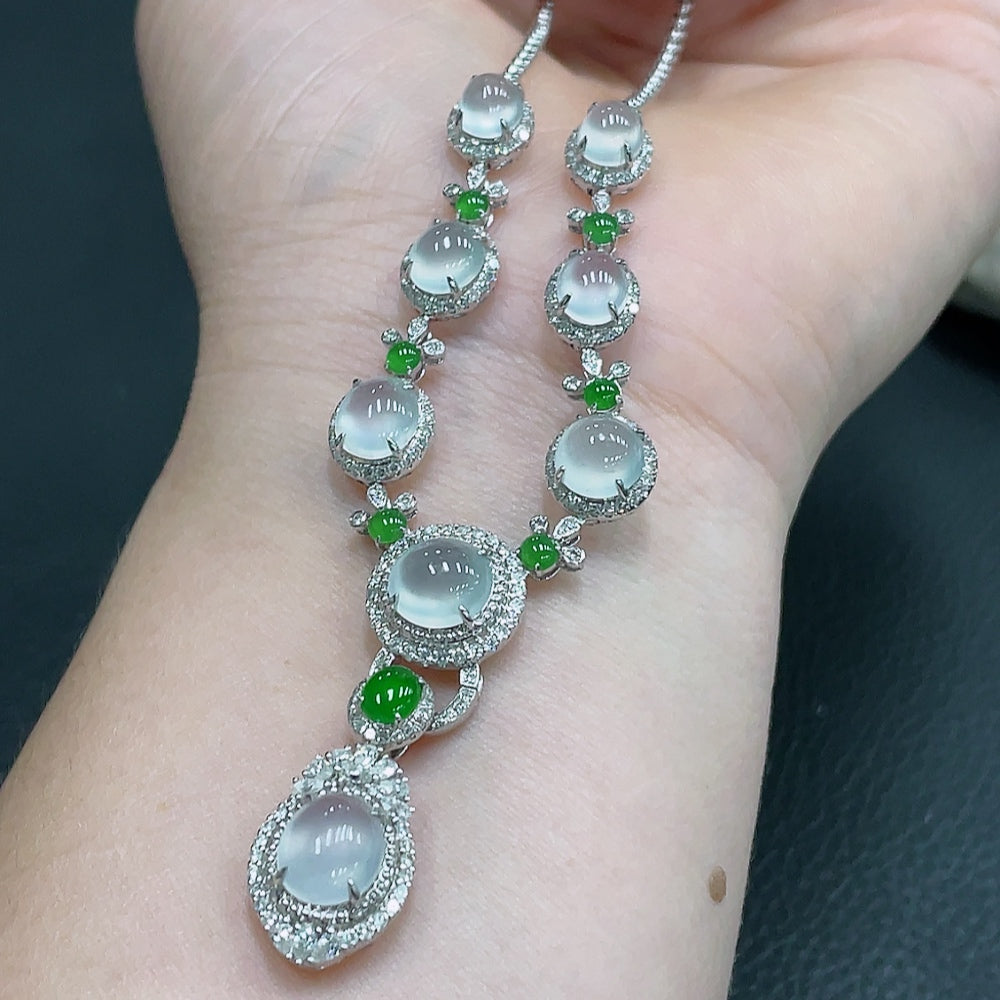 Jadeite Bezel-Set Cabochon Necklace 18k Main Chain Approx. Total Weight 13.88g