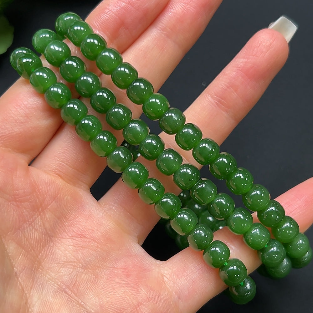 Hetian jade bead necklace by HKHQ featuring 7.2mm non-gold jade beads, elegant and smooth for a sophisticated look.