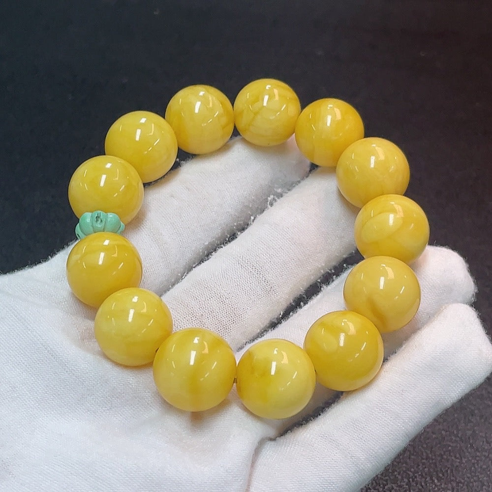 Amber Beeswax Bracelet with Non-Natural Accent Stones, Total Weight Approx. 28.64g, Bead Size 15.4mm