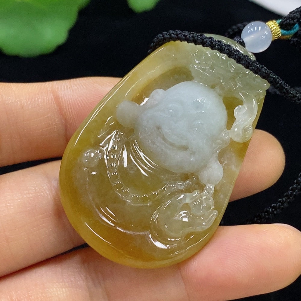 Jadeite Buddha Pendant Total Weight Approx. 29.69g (including rope weight) with non-A grade beads
