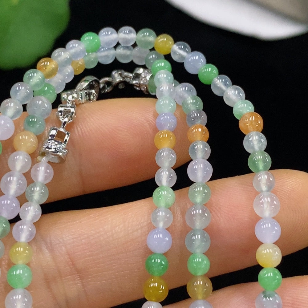 Jadeite Bead Necklace Approx. 3.8mm Non-Gold Total Weight Approx. 15.44g