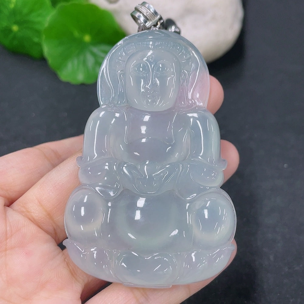Jadeite Guanyin pendant necklace with 18k clasp, natural jade, weighs approx. 42.15g, HKHQ brand, non-diamond, excluding rope