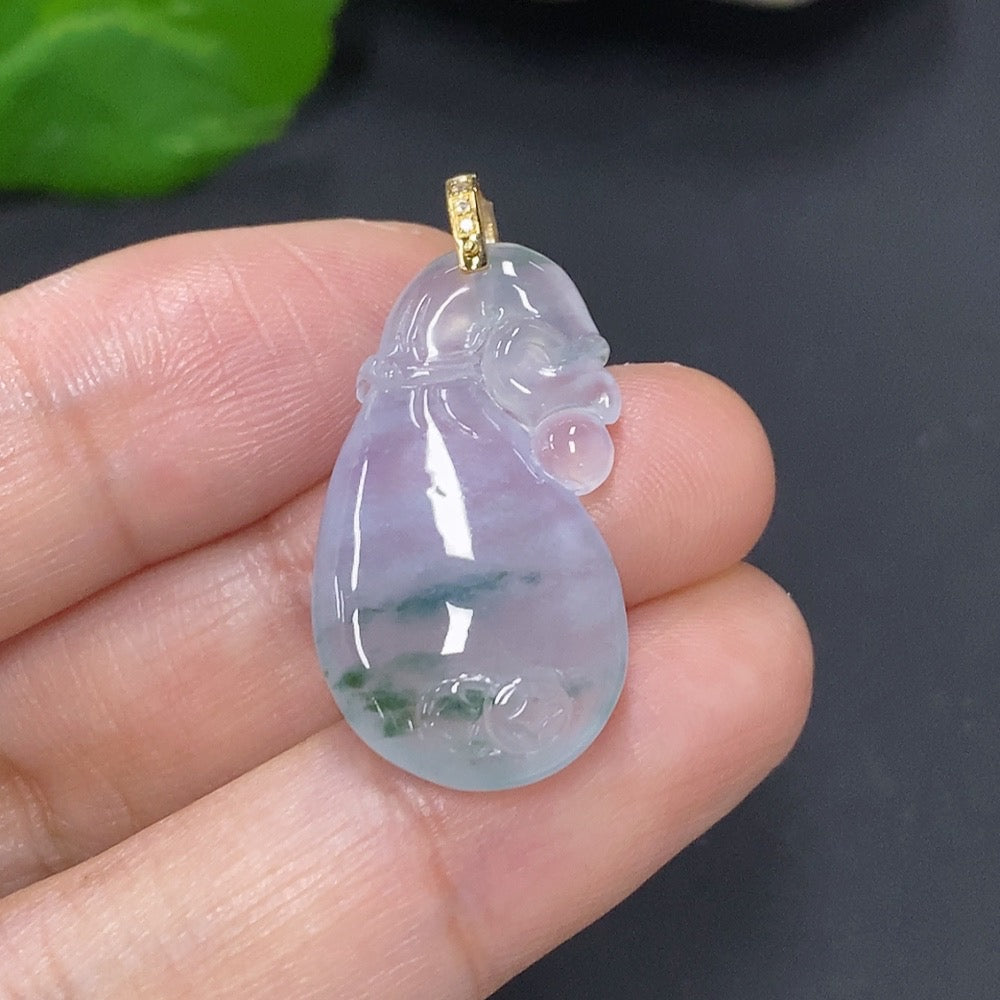 Jadeite Money Bag Pendant with 18K Gold Clasp, Total Weight Approx. 4g (Diamond Accents)