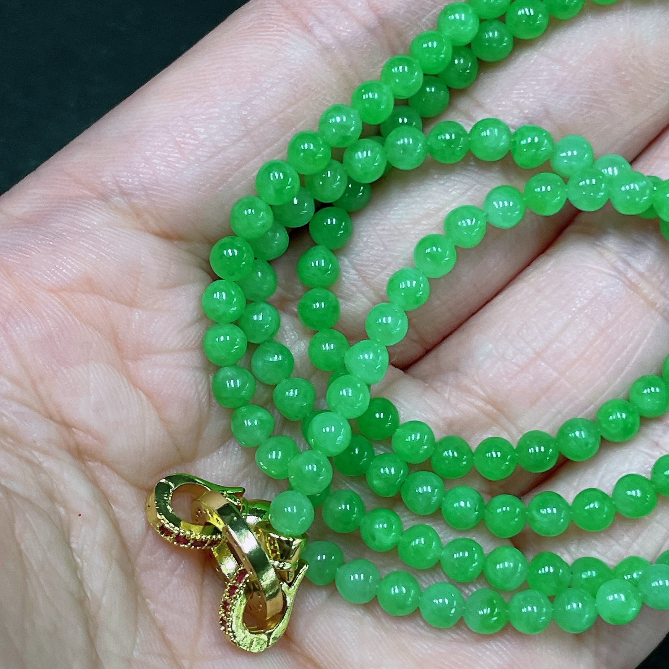 Jadeite Bead Necklace Non-Gold Total Weight Approx. 16.8g Size About 3.8mm