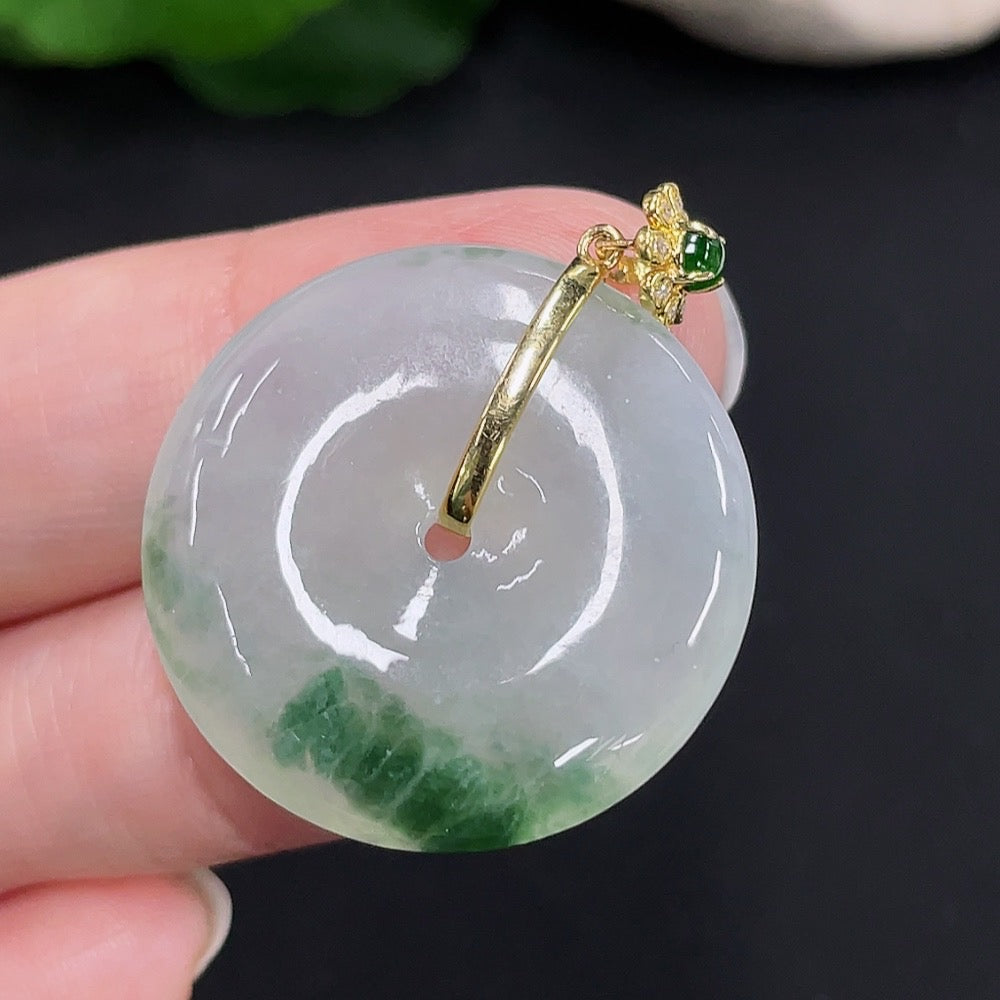 Jadeite safety buckle pendant 18K gold total weight about 8.3g (with diamond accents)