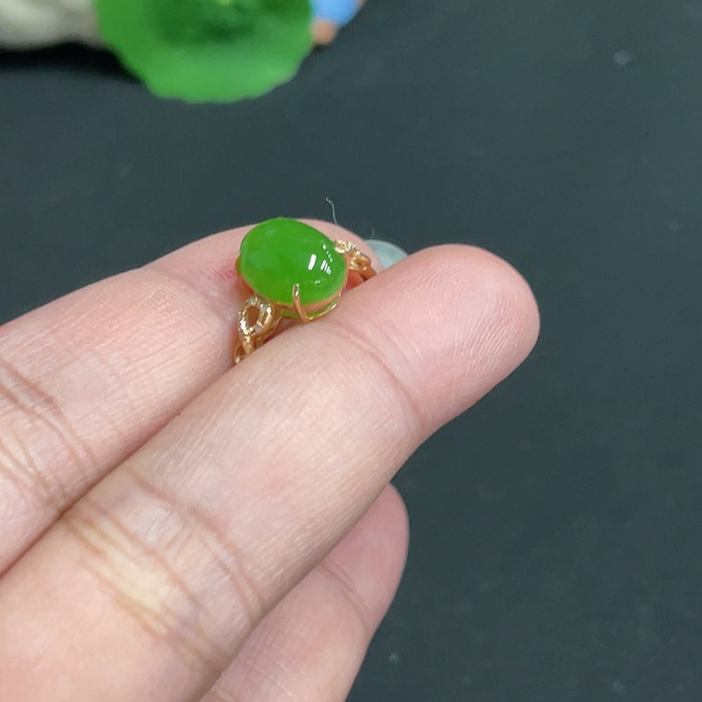 Hetian Jade Inlaid Ring . with Diamond Accents | Huiliu Certified