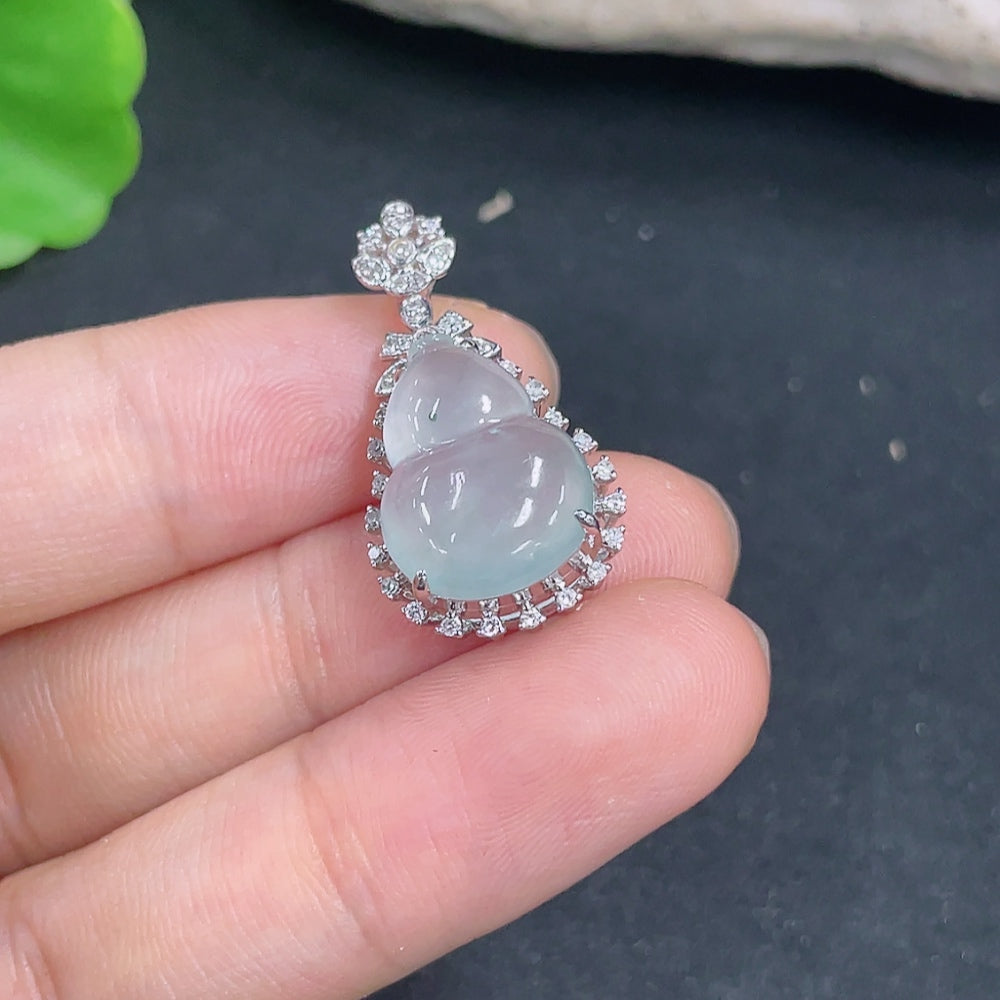 Jadeite Pendant Gourd 18k Diamond Accented