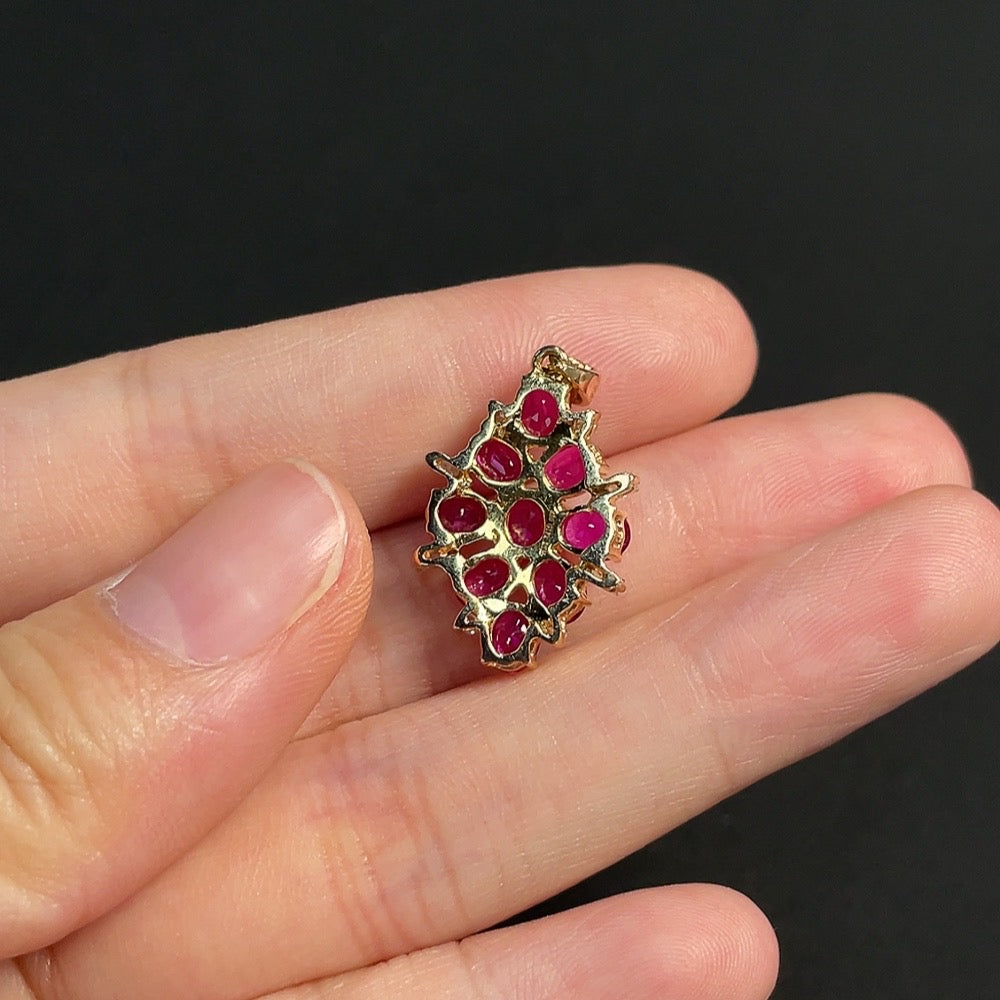 Ruby Pendant Set in 18K Gold, Total Weight Approx. 2.96g, Filled, Accented with Diamonds