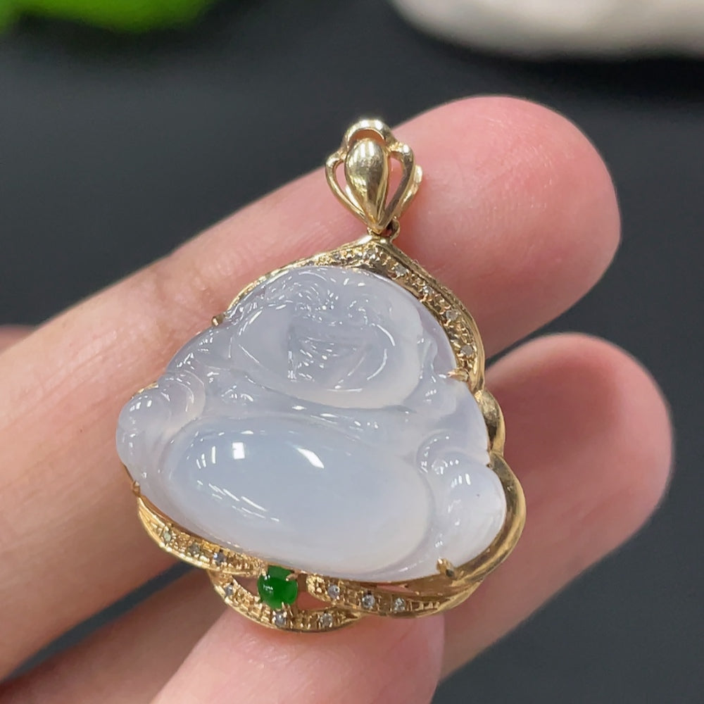 Jadeite Buddha Pendant with and Diamond Accents, . | Huiliu Certified