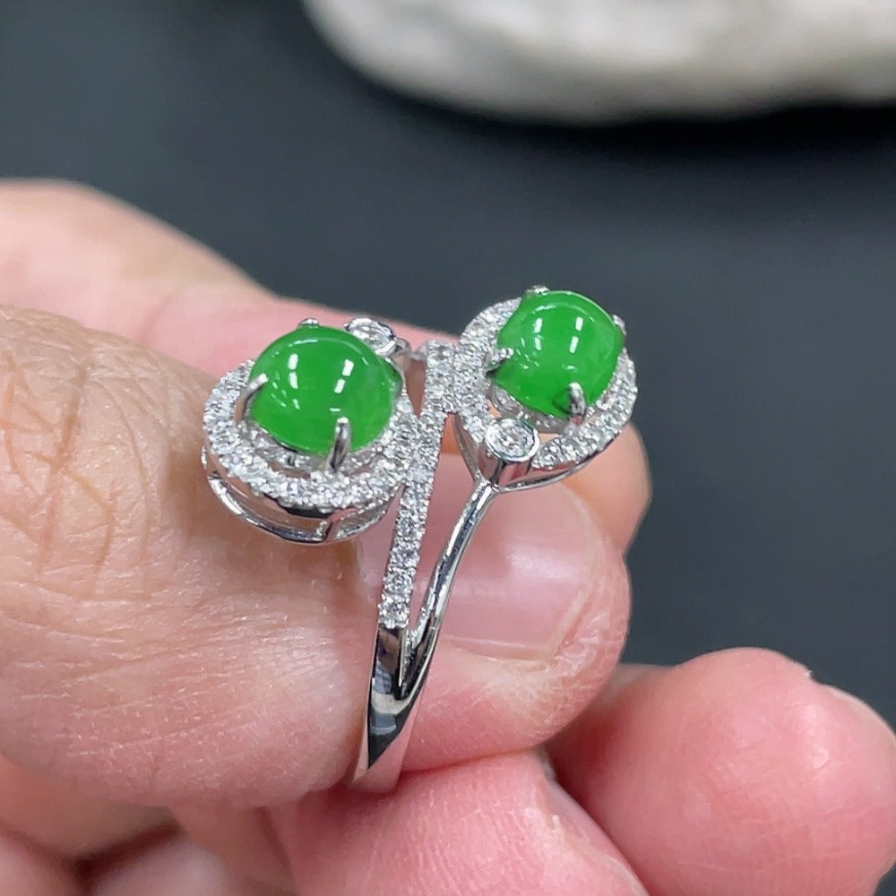 Jadeite Inlaid Ring 18k with Diamond Size 13 Total Weight Approx. 3.8g