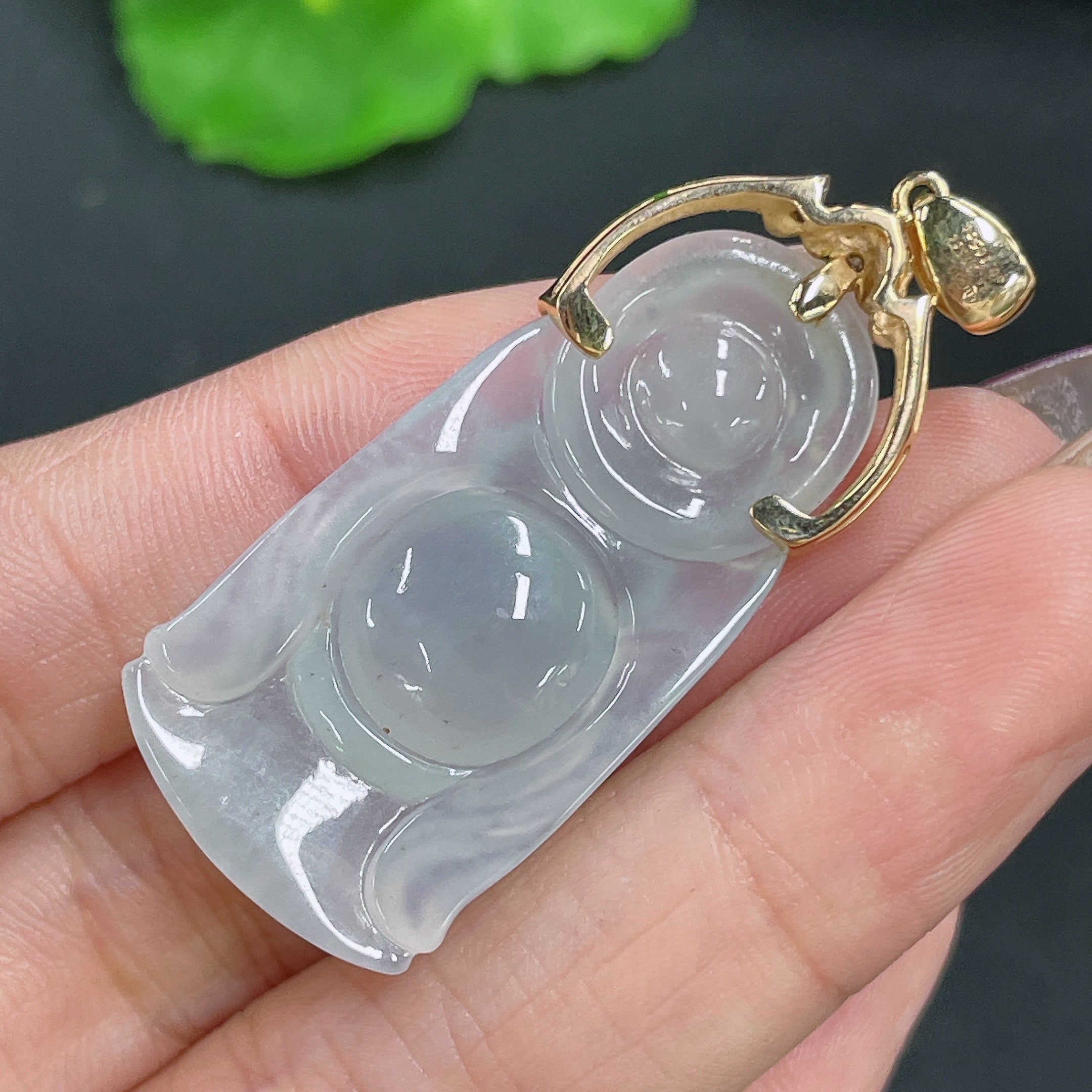 Jadeite Pendant Buddha 18K Gold Inlaid with Diamonds Total Weight Approx. 8.88g