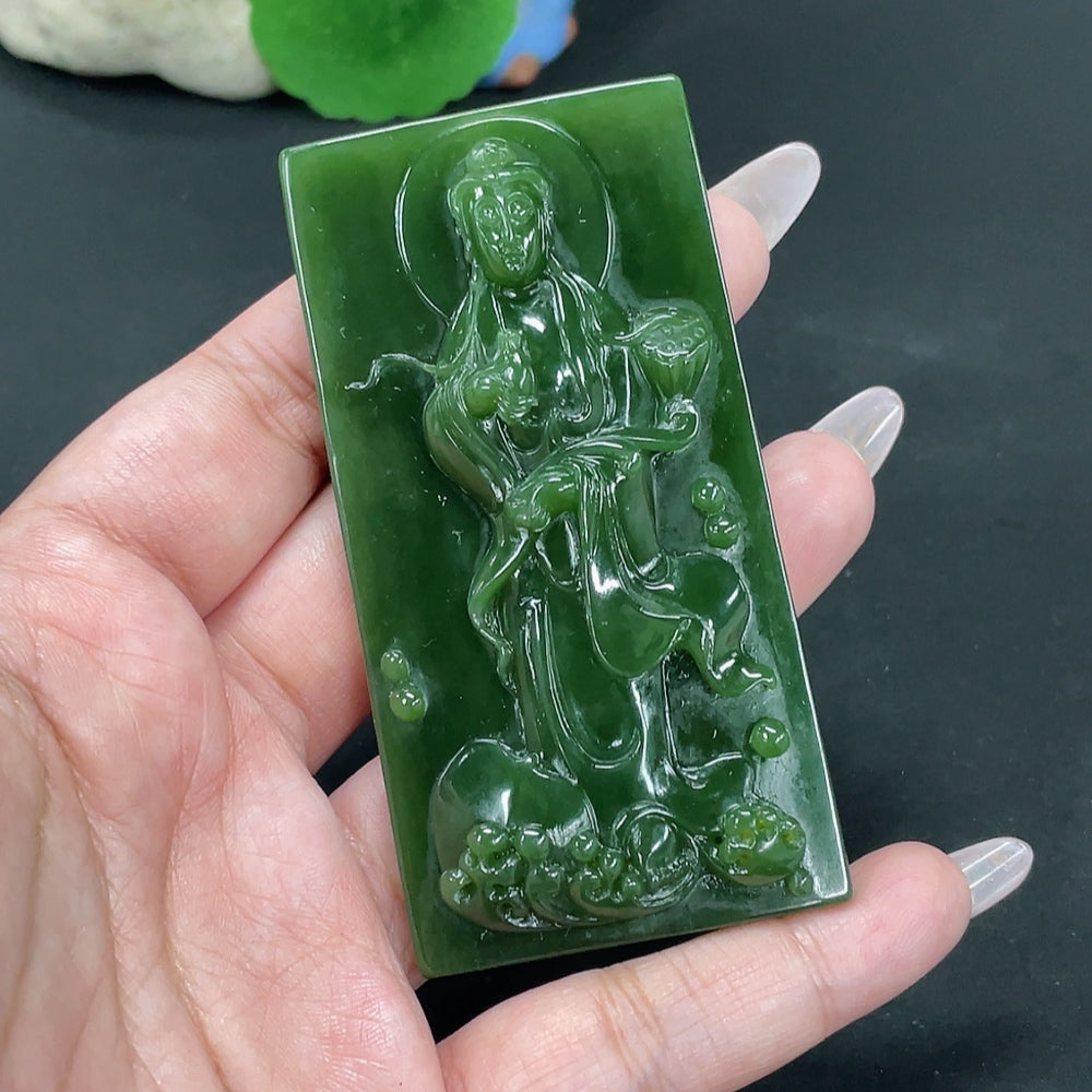 Hetian Jade Jasper Pendant Guanyin . | Huiliu Certified