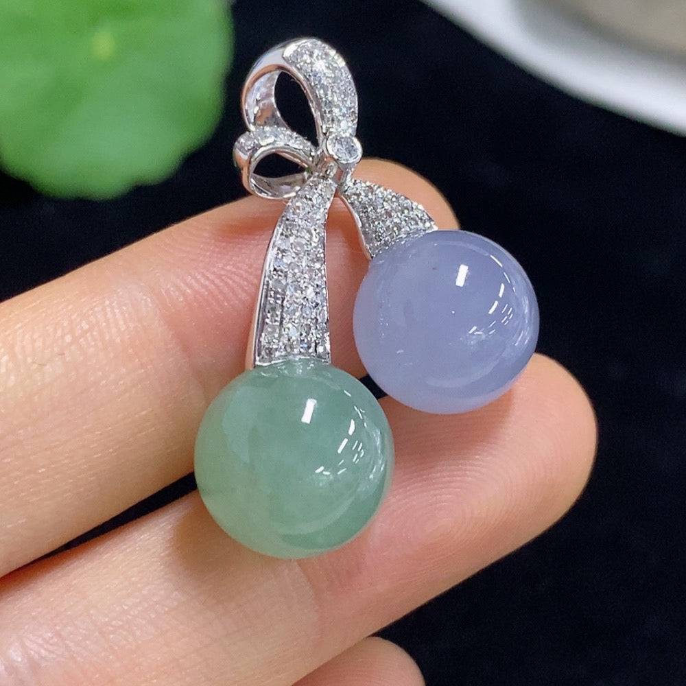 Jadeite bead pendant with 18k gold and diamond accents, crafted by HUILIU HQ, featuring a smooth jade stone and elegant design.