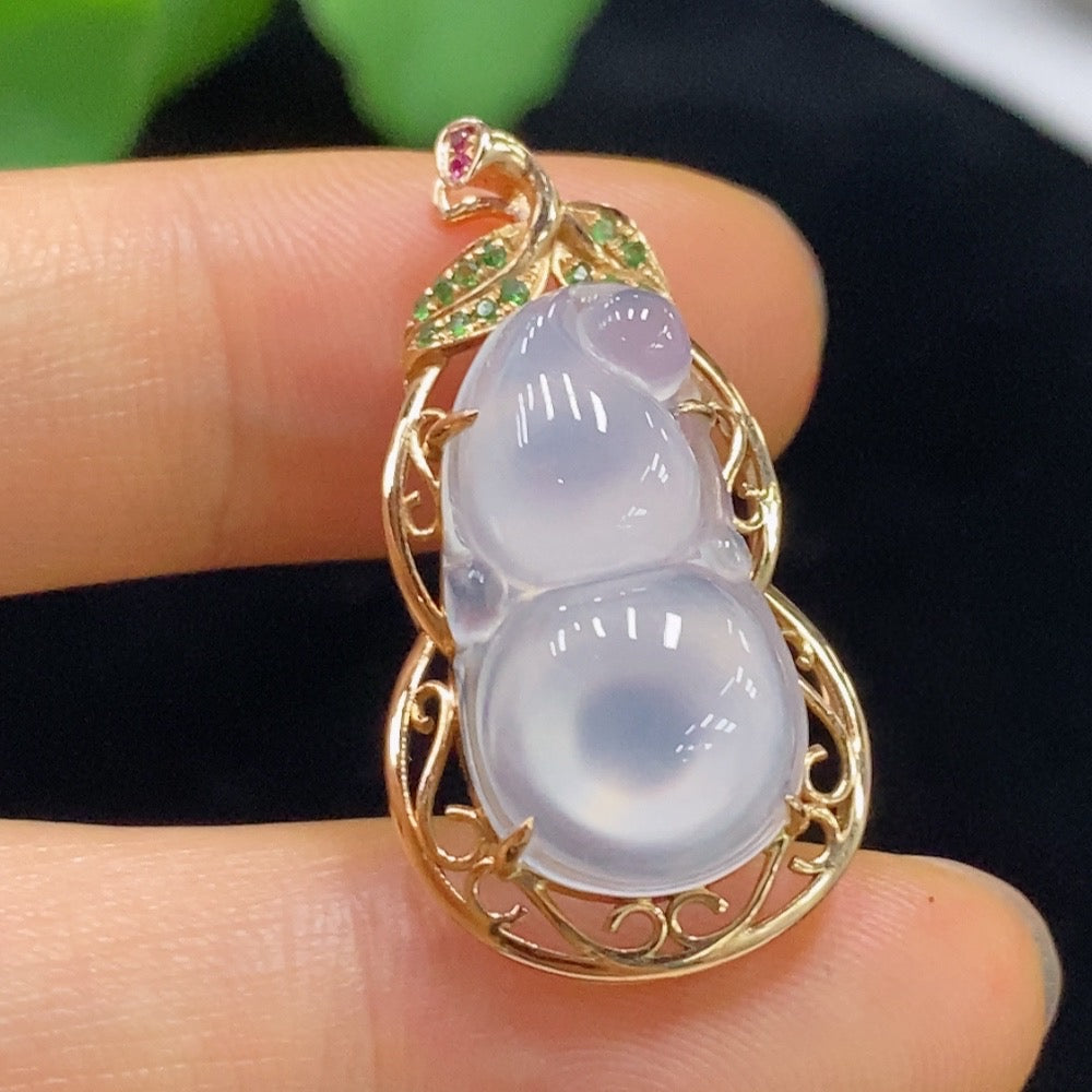 Jadeite Gourd Inlaid Pendant . | Huiliu Certified