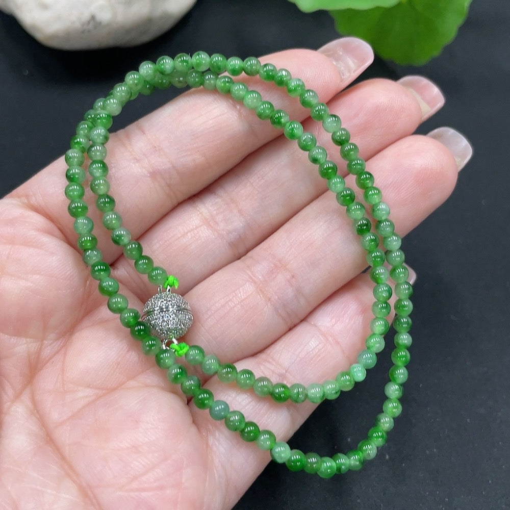 Jadeite Beaded Necklace Approx. 3mm Beads (Non-Gold-Inlaid) Total Weight 7.677g